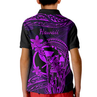 Hawaii Kid Polo Shirt King Kamehameha Mix Polynesian Plumeria Purple Version - Wonder Print Shop