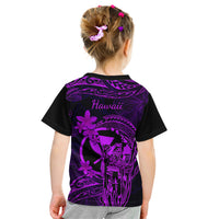 Hawaii Kid T Shirt King Kamehameha Mix Polynesian Plumeria Purple Version - Wonder Print Shop