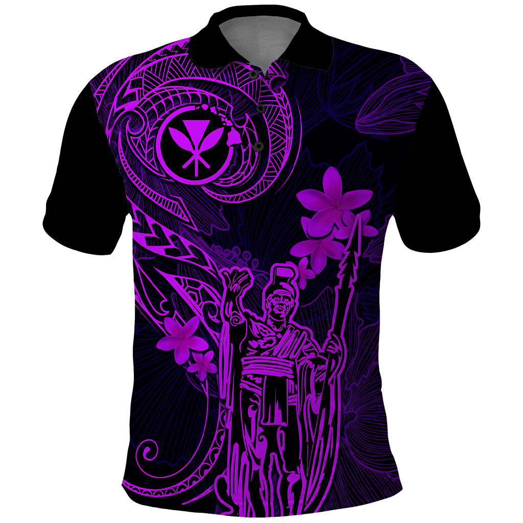 Hawaii Polo Shirt King Kamehameha Mix Polynesian Plumeria Purple Version - Wonder Print Shop