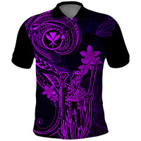 Hawaii Polo Shirt King Kamehameha Mix Polynesian Plumeria Purple Version - Wonder Print Shop