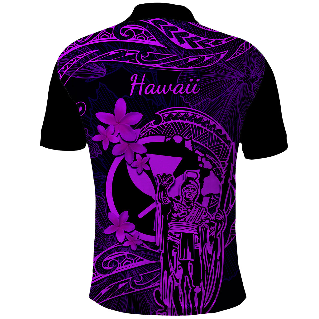 Hawaii Polo Shirt King Kamehameha Mix Polynesian Plumeria Purple Version - Wonder Print Shop