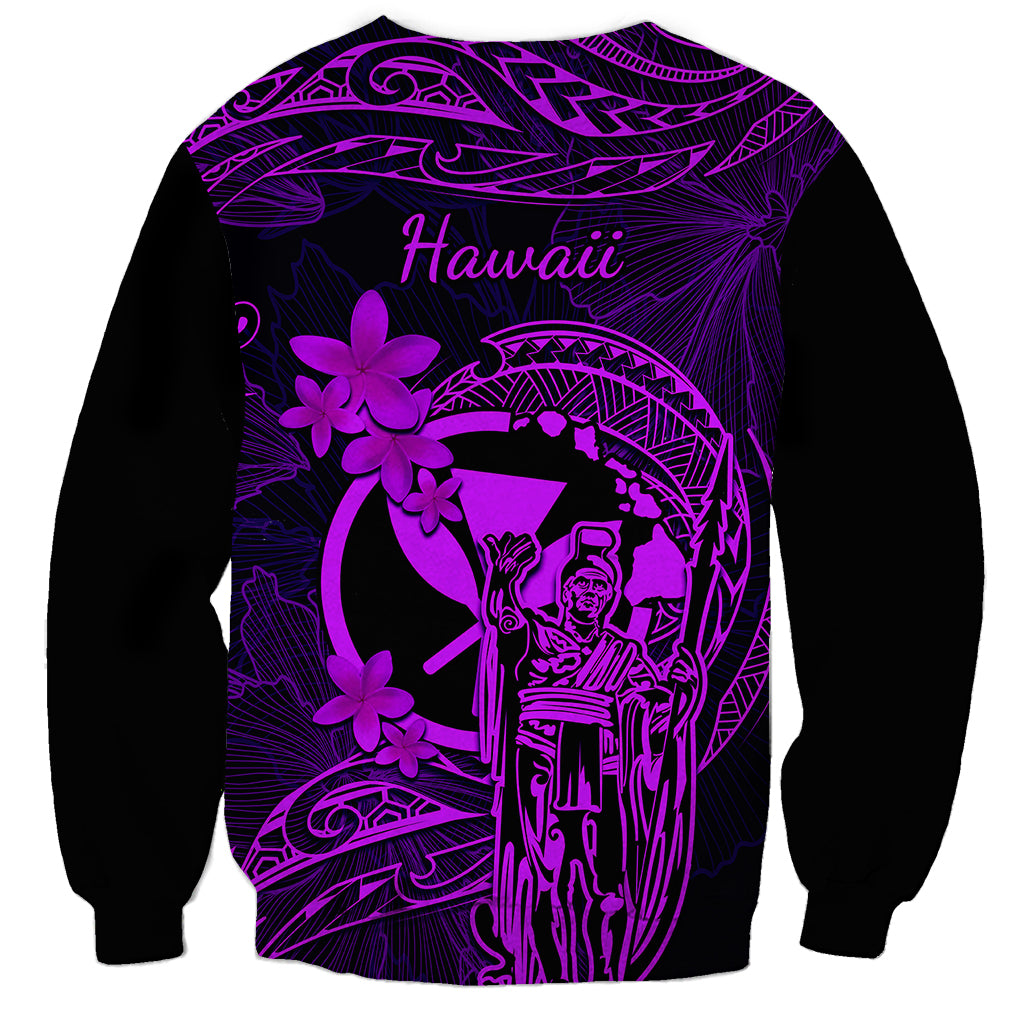 Hawaii Sweatshirt King Kamehameha Mix Polynesian Plumeria Purple Version - Wonder Print Shop