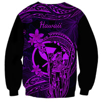 Hawaii Sweatshirt King Kamehameha Mix Polynesian Plumeria Purple Version - Wonder Print Shop