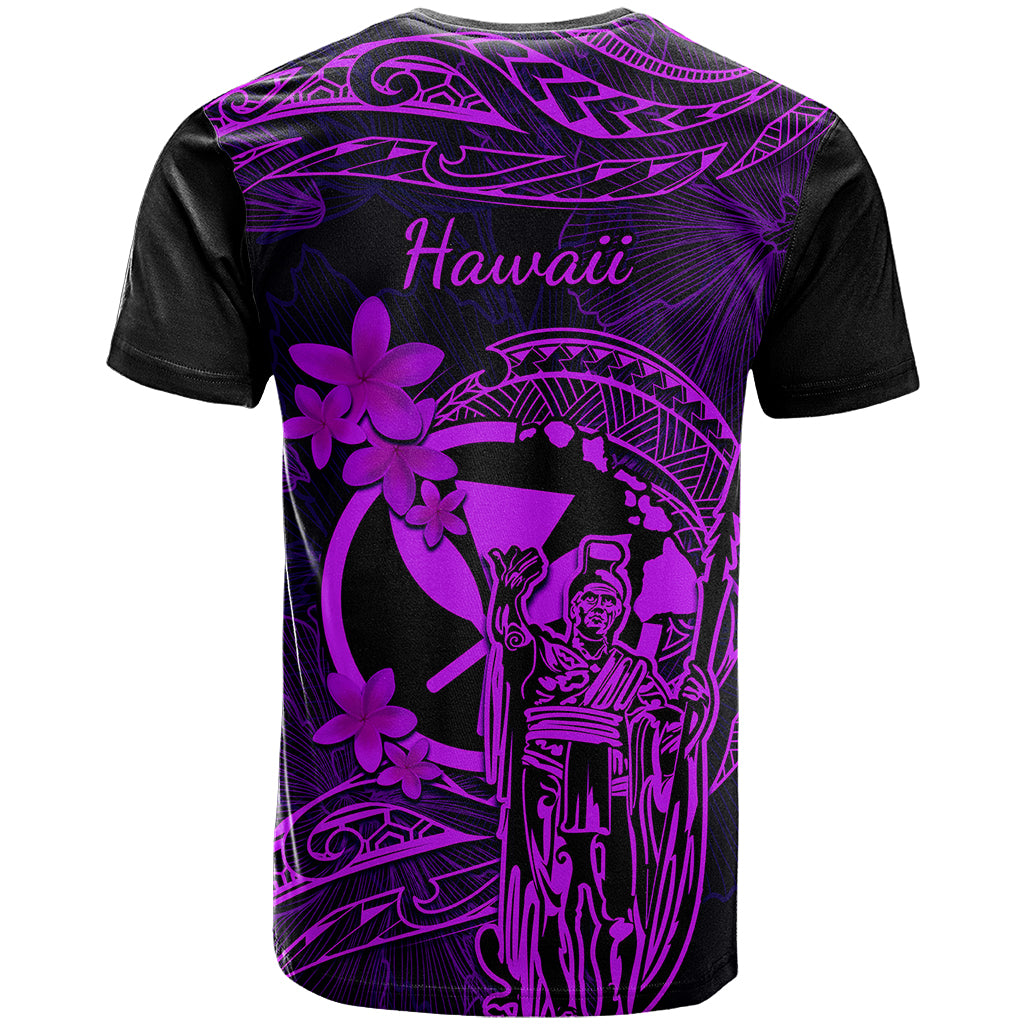 Hawaii T Shirt King Kamehameha Mix Polynesian Plumeria Purple Version - Wonder Print Shop