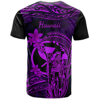 Hawaii T Shirt King Kamehameha Mix Polynesian Plumeria Purple Version - Wonder Print Shop