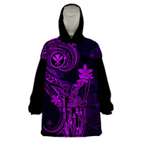 Hawaii Wearable Blanket Hoodie King Kamehameha Mix Polynesian Plumeria Purple Version - Wonder Print Shop