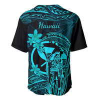Hawaii Baseball Jersey King Kamehameha Mix Polynesian Plumeria Turquoise Version - Wonder Print Shop