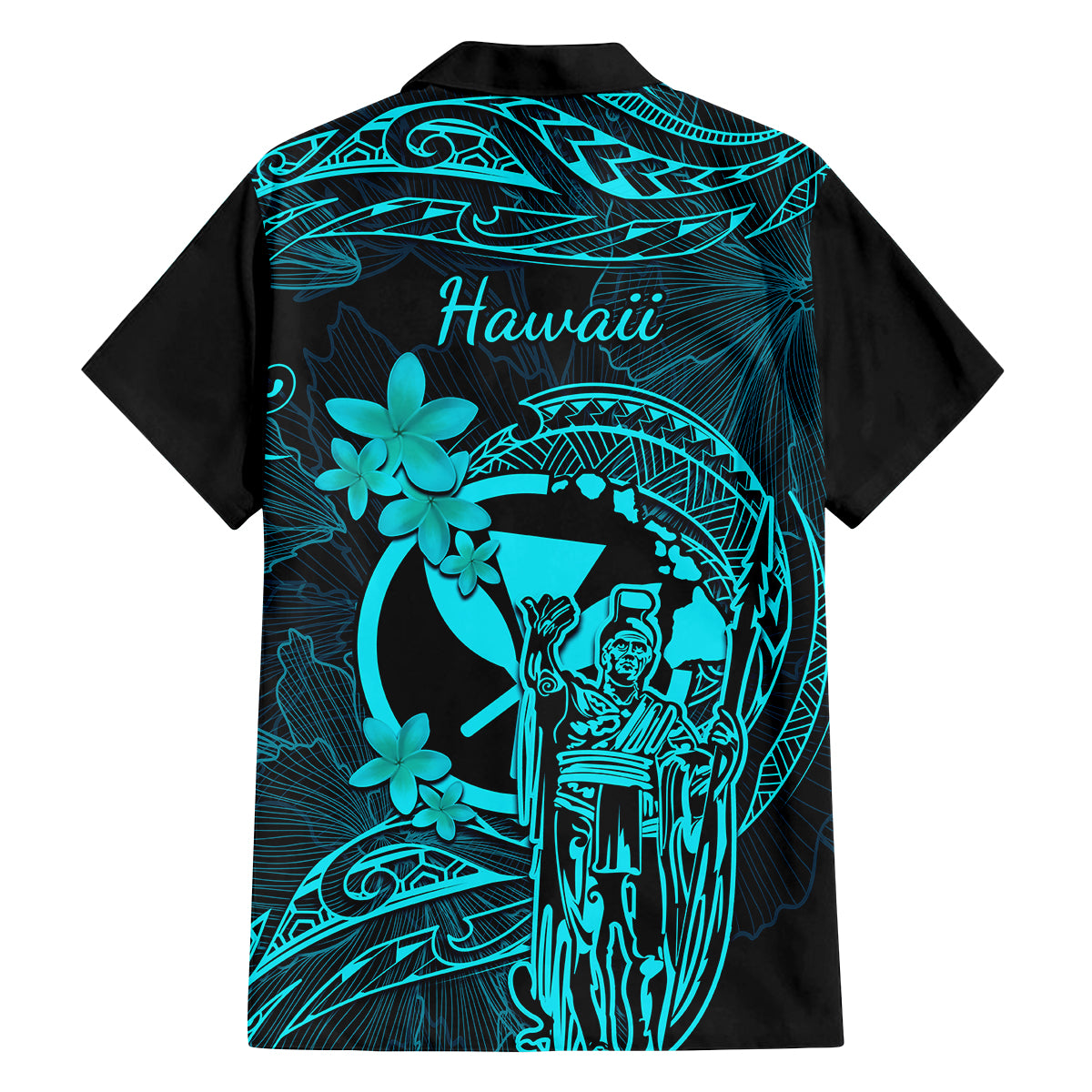 Hawaii Family Matching Puletasi Dress and Hawaiian Shirt King Kamehameha Mix Polynesian Plumeria Turquoise Version - Wonder Print Shop