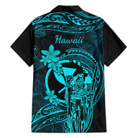 Hawaii Family Matching Short Sleeve Bodycon Dress and Hawaiian Shirt King Kamehameha Mix Polynesian Plumeria Turquoise Version - Wonder Print Shop