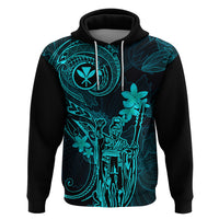 Hawaii Hoodie King Kamehameha Mix Polynesian Plumeria Turquoise Version - Wonder Print Shop
