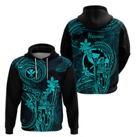 Hawaii Hoodie King Kamehameha Mix Polynesian Plumeria Turquoise Version - Wonder Print Shop