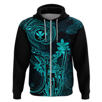 Hawaii Hoodie King Kamehameha Mix Polynesian Plumeria Turquoise Version - Wonder Print Shop