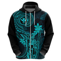 Hawaii Hoodie King Kamehameha Mix Polynesian Plumeria Turquoise Version - Wonder Print Shop