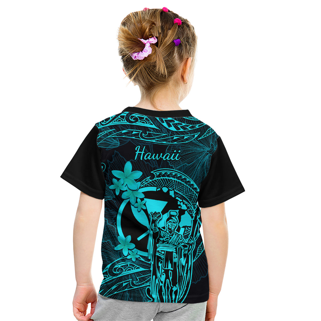 Hawaii Kid T Shirt King Kamehameha Mix Polynesian Plumeria Turquoise Version - Wonder Print Shop