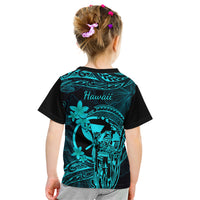 Hawaii Kid T Shirt King Kamehameha Mix Polynesian Plumeria Turquoise Version - Wonder Print Shop