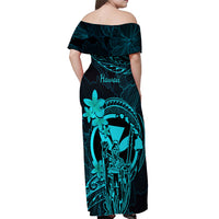 Hawaii Off Shoulder Maxi Dress King Kamehameha Mix Polynesian Plumeria Turquoise Version - Wonder Print Shop