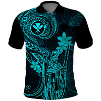 Hawaii Polo Shirt King Kamehameha Mix Polynesian Plumeria Turquoise Version - Wonder Print Shop