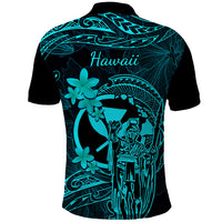 Hawaii Polo Shirt King Kamehameha Mix Polynesian Plumeria Turquoise Version - Wonder Print Shop