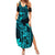 Hawaii Summer Maxi Dress King Kamehameha Mix Polynesian Plumeria Turquoise Version - Wonder Print Shop
