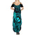 Hawaii Summer Maxi Dress King Kamehameha Mix Polynesian Plumeria Turquoise Version - Wonder Print Shop