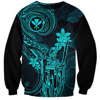 Hawaii Sweatshirt King Kamehameha Mix Polynesian Plumeria Turquoise Version - Wonder Print Shop