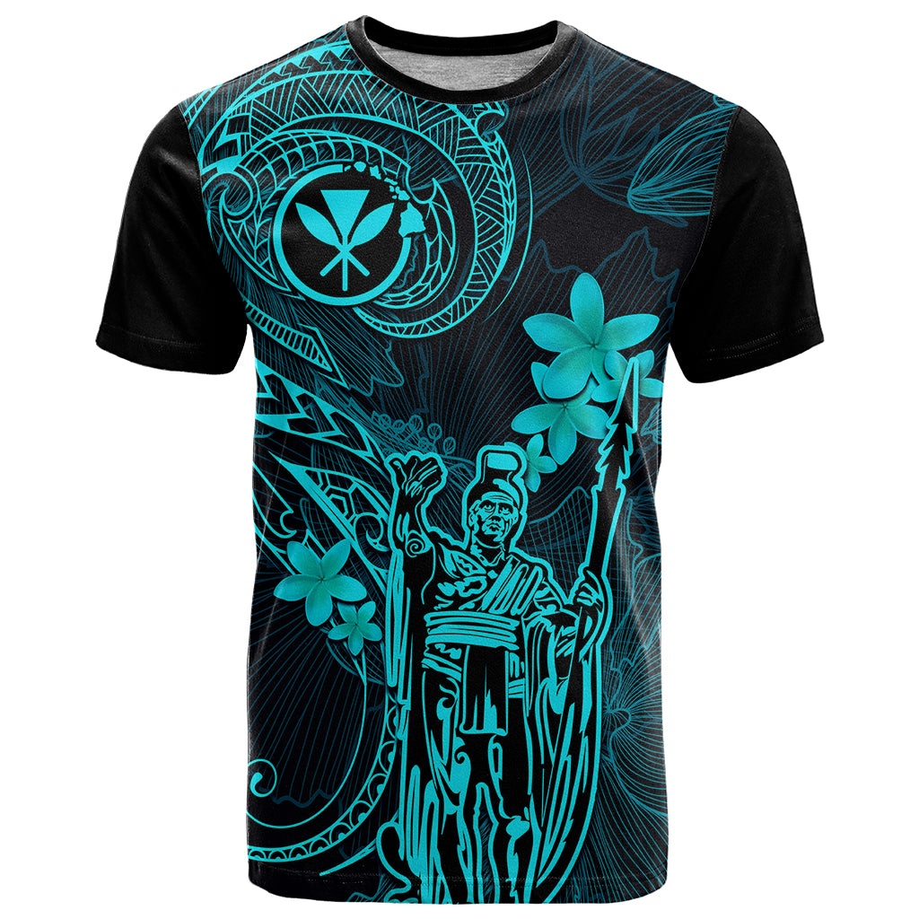 Hawaii T Shirt King Kamehameha Mix Polynesian Plumeria Turquoise Version - Wonder Print Shop