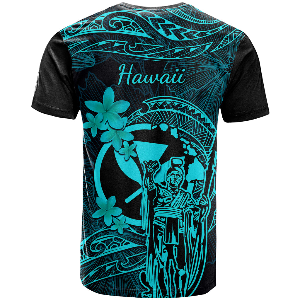 Hawaii T Shirt King Kamehameha Mix Polynesian Plumeria Turquoise Version - Wonder Print Shop