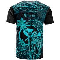 Hawaii T Shirt King Kamehameha Mix Polynesian Plumeria Turquoise Version - Wonder Print Shop