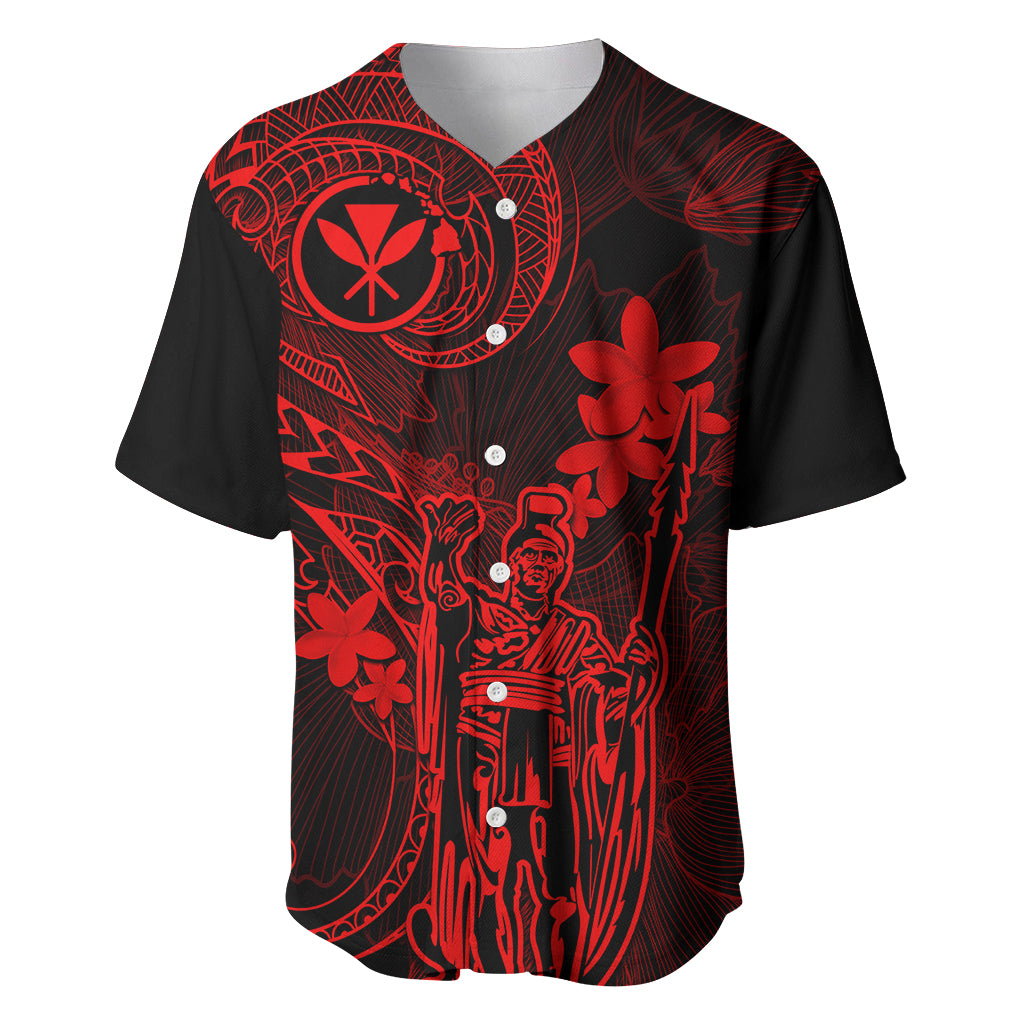 Hawaii Baseball Jersey King Kamehameha Mix Polynesian Plumeria Red Version - Wonder Print Shop