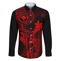 Hawaii Family Matching Long Sleeve Bodycon Dress and Hawaiian Shirt King Kamehameha Mix Polynesian Plumeria Red Version - Wonder Print Shop