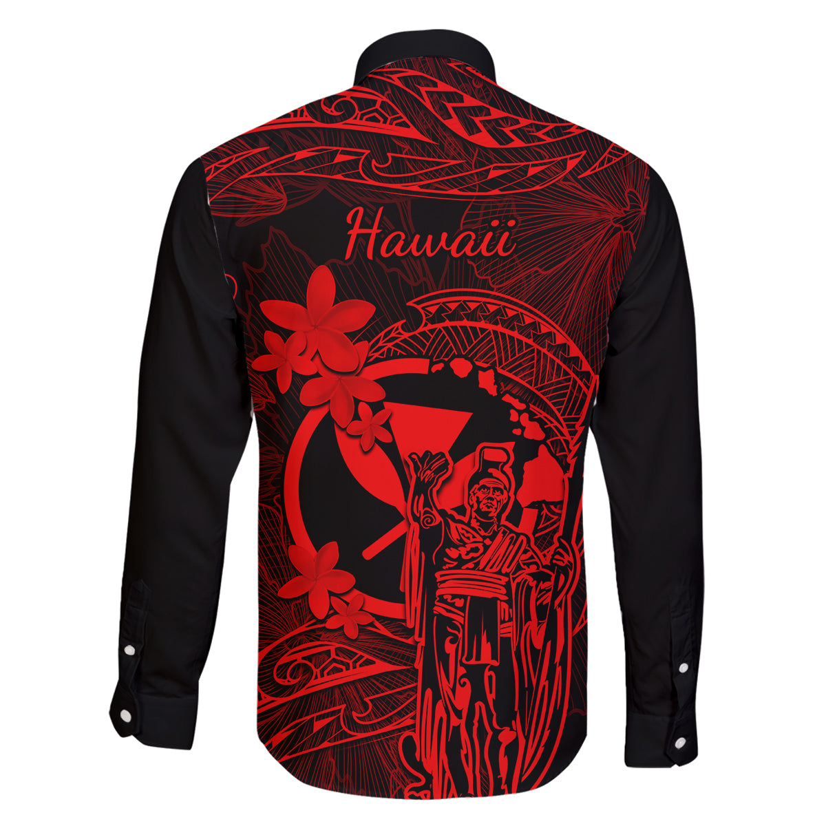 Hawaii Family Matching Mermaid Dress and Hawaiian Shirt King Kamehameha Mix Polynesian Plumeria Red Version - Wonder Print Shop