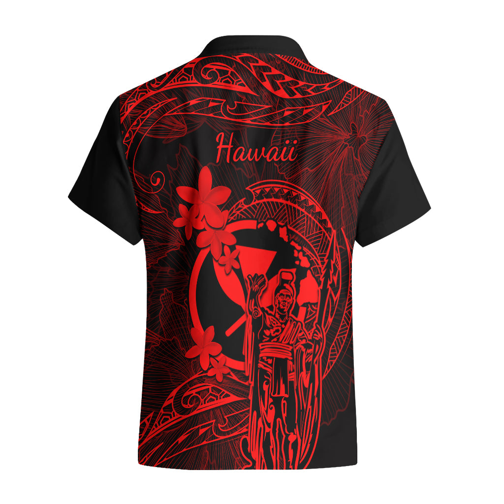 Hawaii Hawaiian Shirt King Kamehameha Mix Polynesian Plumeria Red Version - Wonder Print Shop