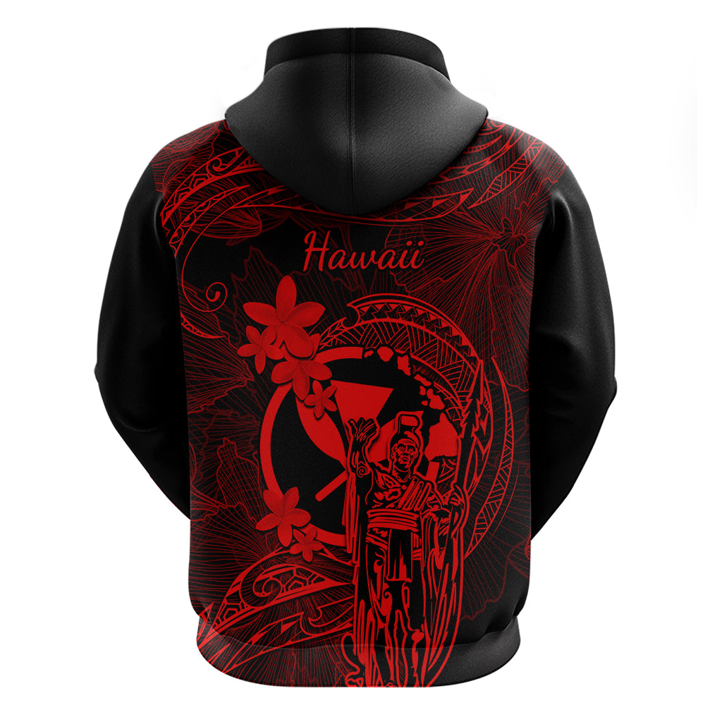 Hawaii Hoodie King Kamehameha Mix Polynesian Plumeria Red Version - Wonder Print Shop