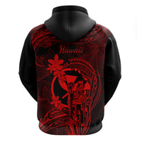 Hawaii Hoodie King Kamehameha Mix Polynesian Plumeria Red Version - Wonder Print Shop