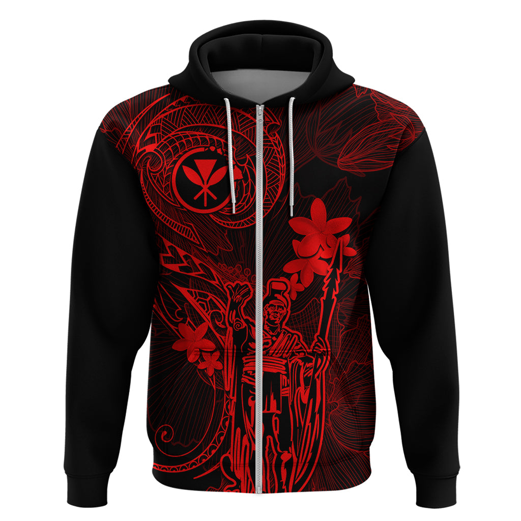 Hawaii Hoodie King Kamehameha Mix Polynesian Plumeria Red Version - Wonder Print Shop
