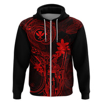Hawaii Hoodie King Kamehameha Mix Polynesian Plumeria Red Version - Wonder Print Shop