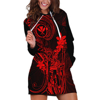 Hawaii Hoodie Dress King Kamehameha Mix Polynesian Plumeria Red Version - Wonder Print Shop