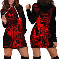 Hawaii Hoodie Dress King Kamehameha Mix Polynesian Plumeria Red Version - Wonder Print Shop
