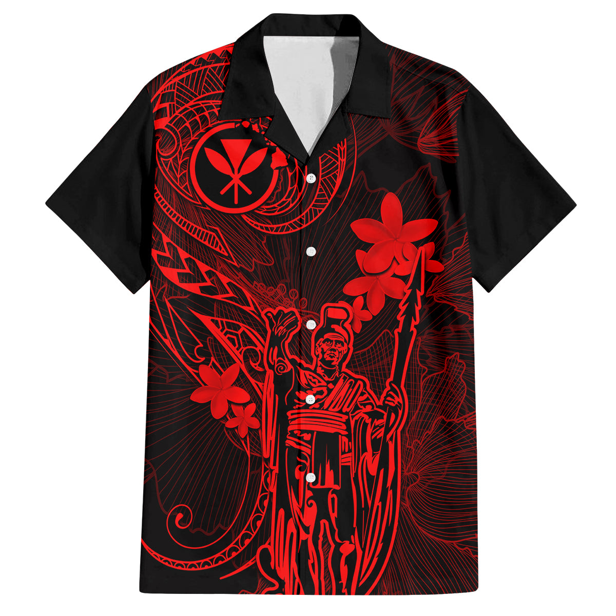 Hawaii Kid Hawaiian Shirt King Kamehameha Mix Polynesian Plumeria Red Version - Wonder Print Shop