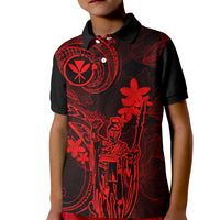 Hawaii Kid Polo Shirt King Kamehameha Mix Polynesian Plumeria Red Version - Wonder Print Shop