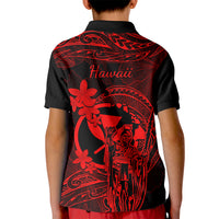 Hawaii Kid Polo Shirt King Kamehameha Mix Polynesian Plumeria Red Version - Wonder Print Shop