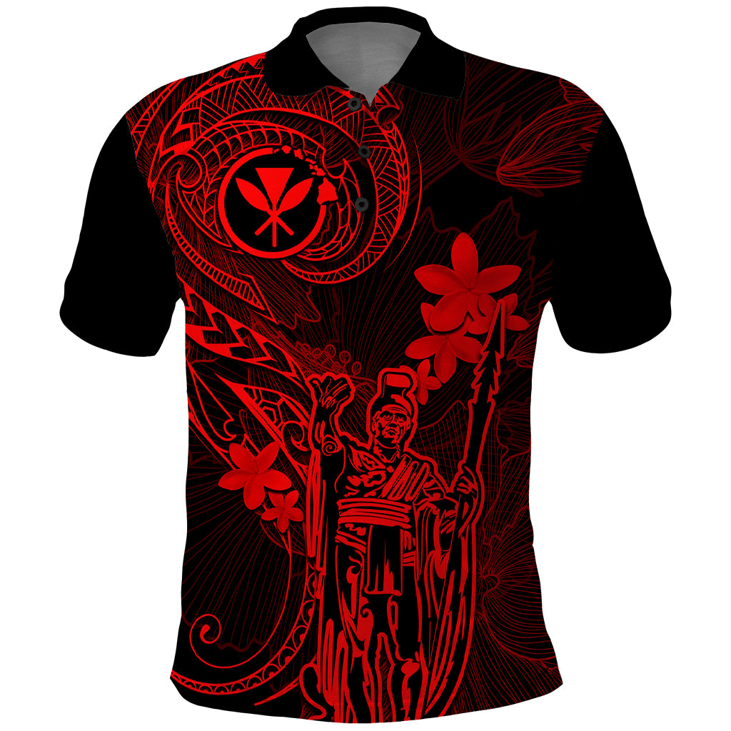 Hawaii Polo Shirt King Kamehameha Mix Polynesian Plumeria Red Version - Wonder Print Shop