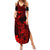 Hawaii Summer Maxi Dress King Kamehameha Mix Polynesian Plumeria Red Version - Wonder Print Shop
