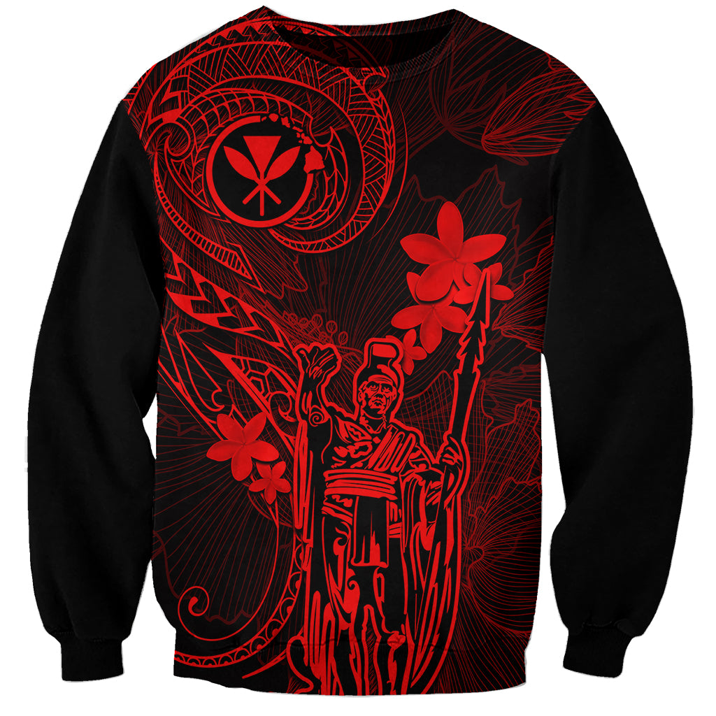 Hawaii Sweatshirt King Kamehameha Mix Polynesian Plumeria Red Version - Wonder Print Shop