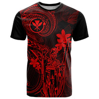 Hawaii T Shirt King Kamehameha Mix Polynesian Plumeria Red Version - Wonder Print Shop