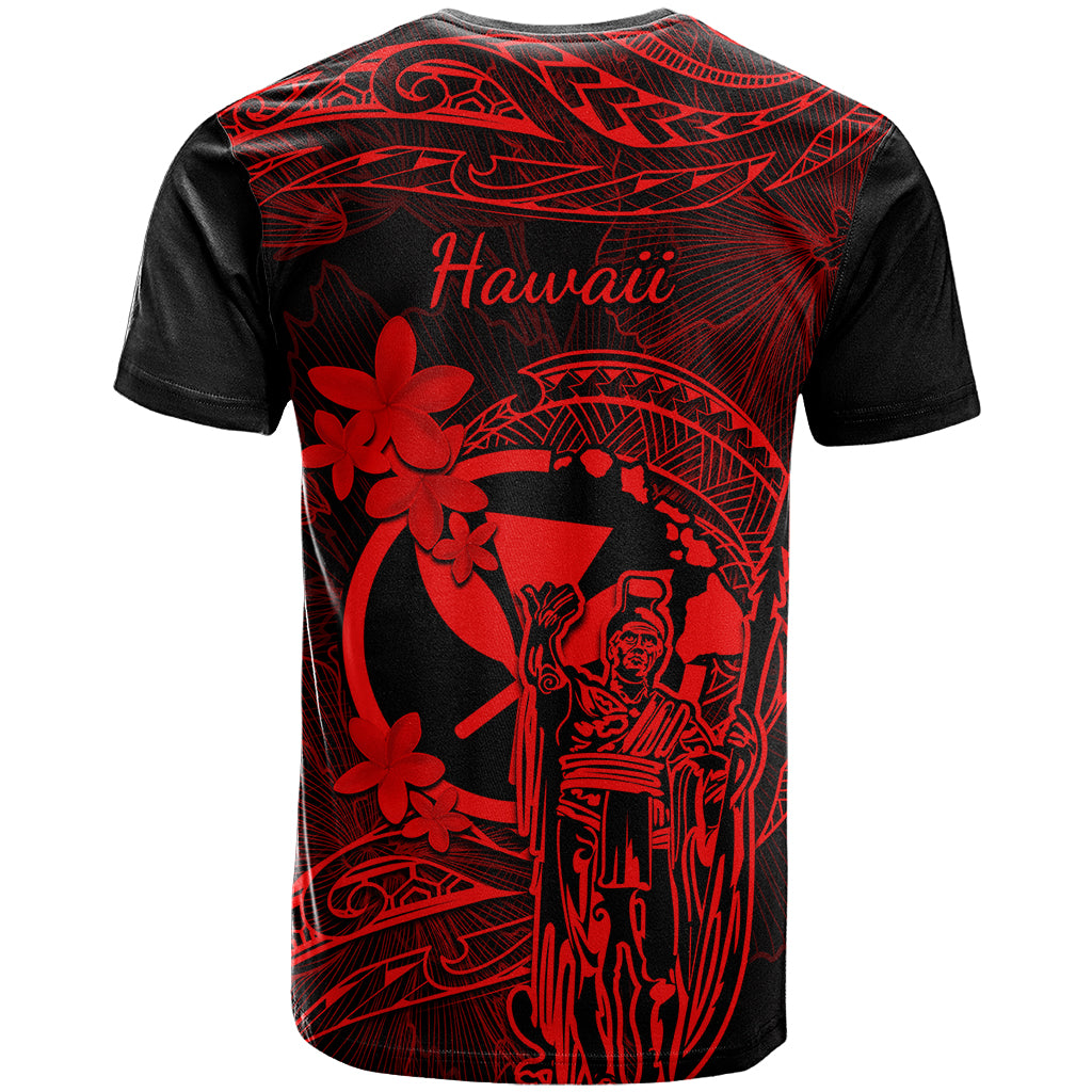 Hawaii T Shirt King Kamehameha Mix Polynesian Plumeria Red Version - Wonder Print Shop