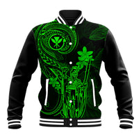 Hawaii Baseball Jacket King Kamehameha Mix Polynesian Plumeria Green Version - Wonder Print Shop