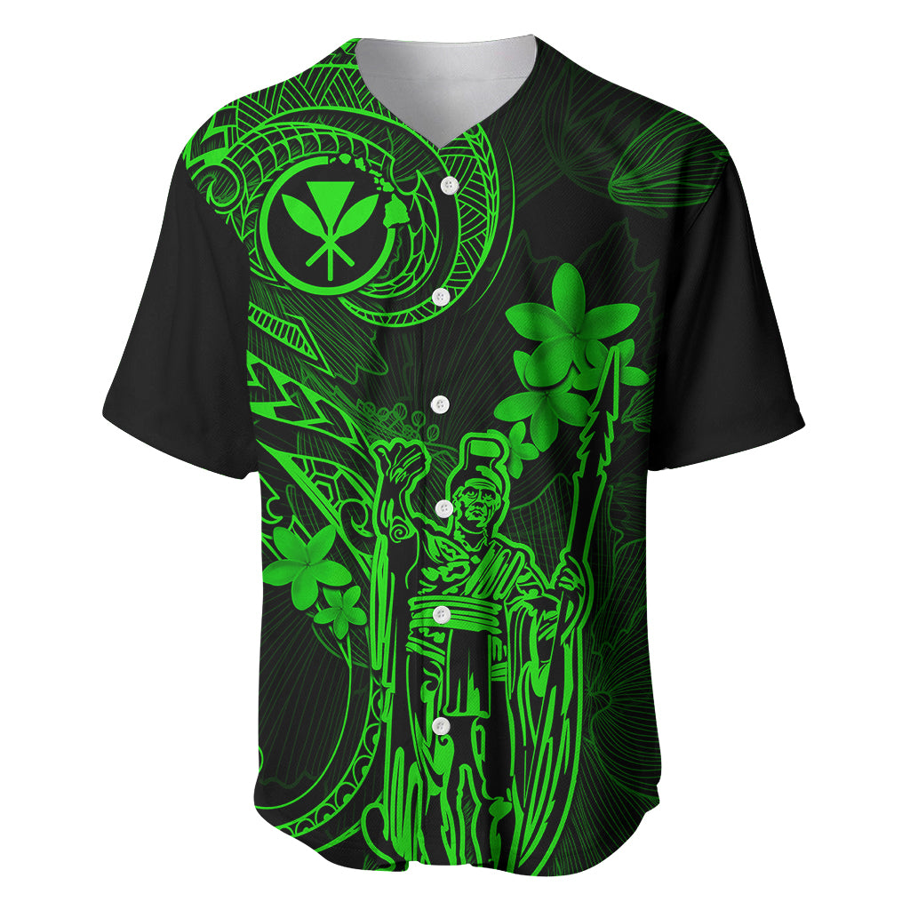 Hawaii Baseball Jersey King Kamehameha Mix Polynesian Plumeria Green Version - Wonder Print Shop