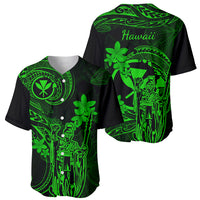 Hawaii Baseball Jersey King Kamehameha Mix Polynesian Plumeria Green Version - Wonder Print Shop