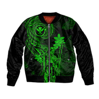 Hawaii Bomber Jacket King Kamehameha Mix Polynesian Plumeria Green Version - Wonder Print Shop
